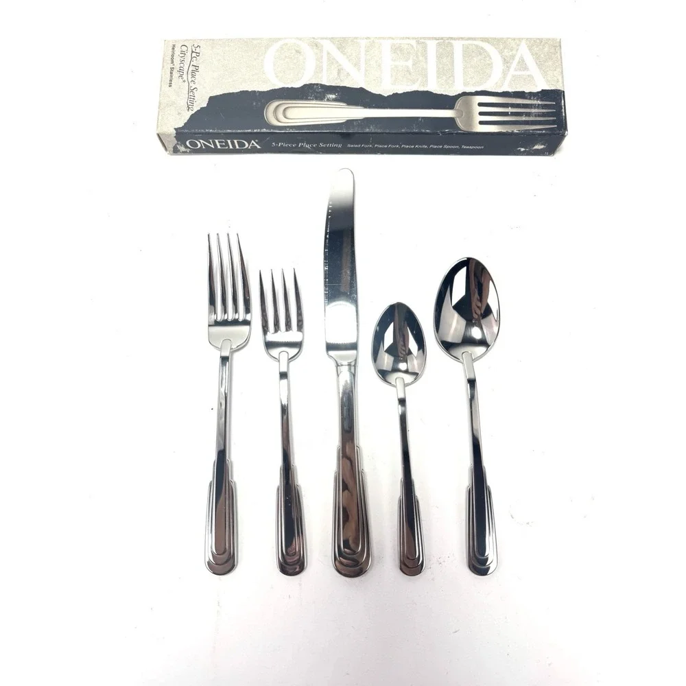 Oneida Cityscape 5 Pc Place Setting 18/8 Stainless USA NIB 1992 Box